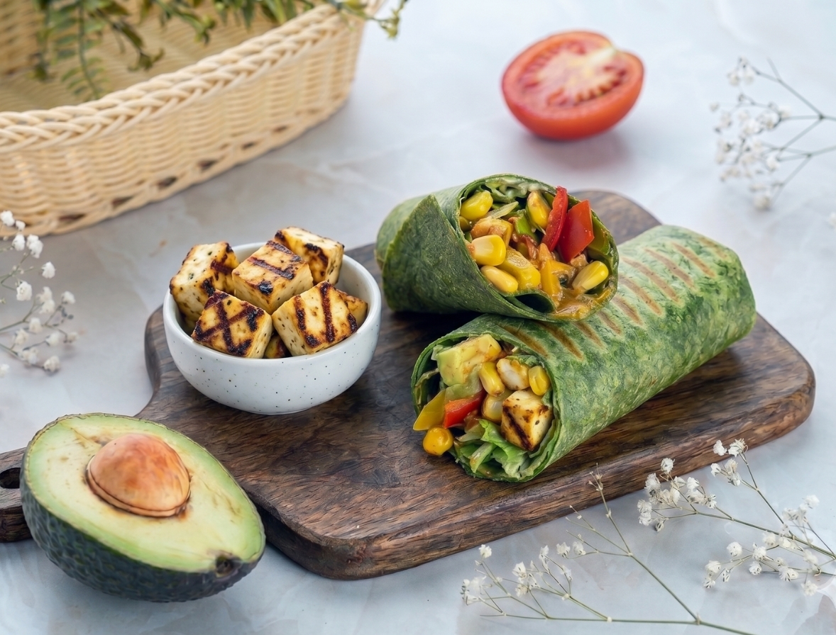 Gluten Free Chipotle Paneer and Avocado Wrap